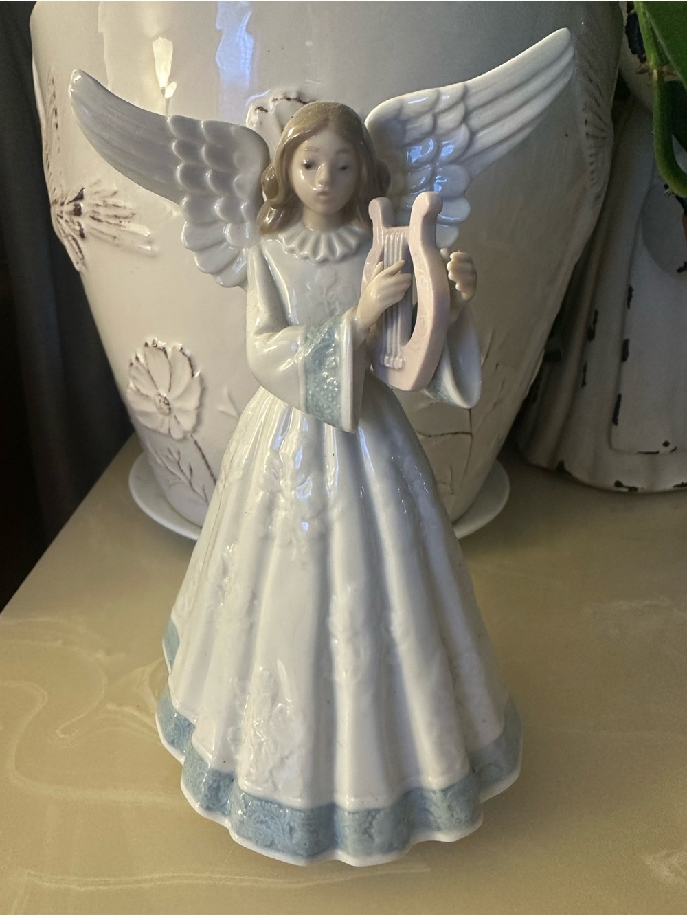 Lladro White Porcelain Figurine Base with Blue Maker's Mark Angel